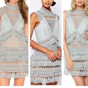 Self Portrait Tear Drop Guipure Tiered Lace Minidress in Mint US 4 NWT